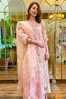 Picture of Cream Rose Net Tea Pink with Pants and Dupatta