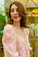 Picture of Cream Rose Net Tea Pink with Pants and Dupatta