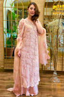 Picture of Cream Rose Net Tea Pink with Pants and Dupatta