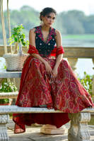 Picture of Teal Rose Blouse With Pure Banarsi Lehnga