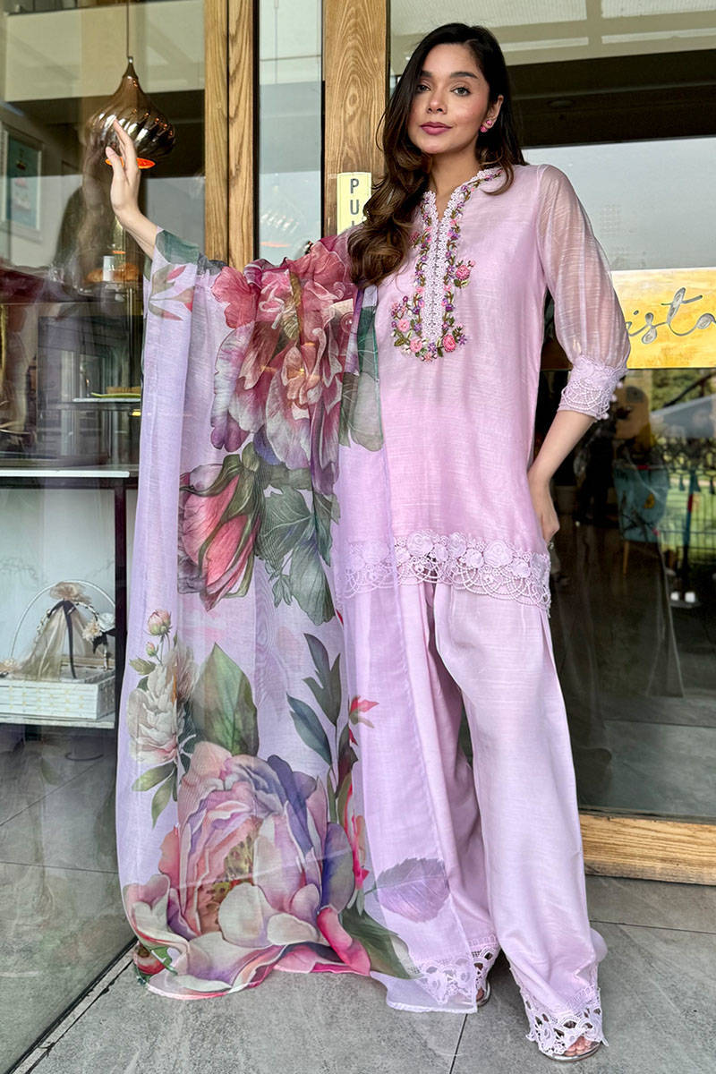 Picture of Lilac Bloom With Dupatta And Farshi Shalwar